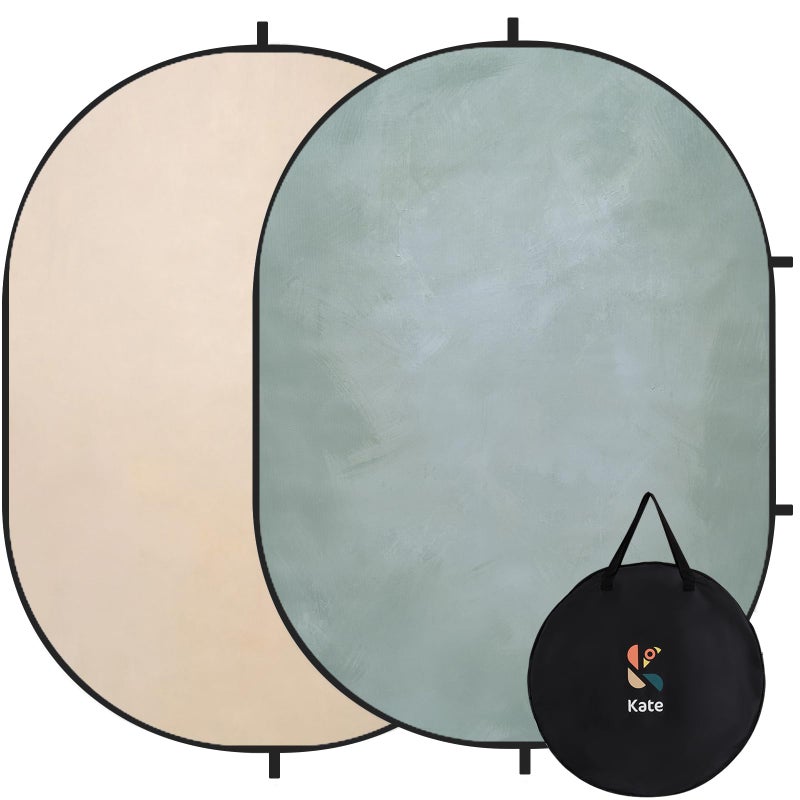 Kate Collapsible Backdrops for Photography Beige/Cyan Pop-Up Backdrop 2-in-1 Panel Background for Parties, Portrait, Video, Podcast, 5x6.5ft - Image 1